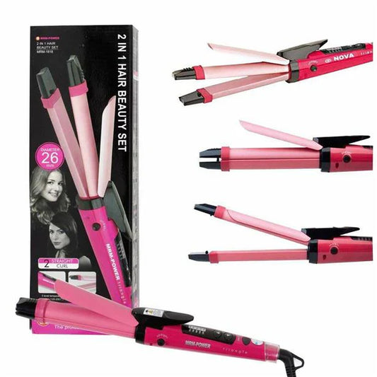 Nova 2-in-1 Hair Straightener & Curler – Model NH-2009, Quick Heat-Up Ceramic Plates for Smooth Straightening & Effortless Curls