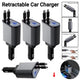 4 In 1 Car Charger 120W With Retractable Cable