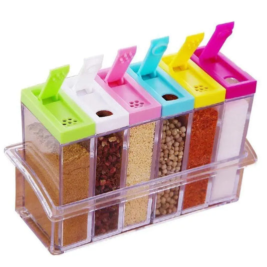 Spice Jars Dispenser Masala Rack Easy Flow Storage Crystal Set of 6