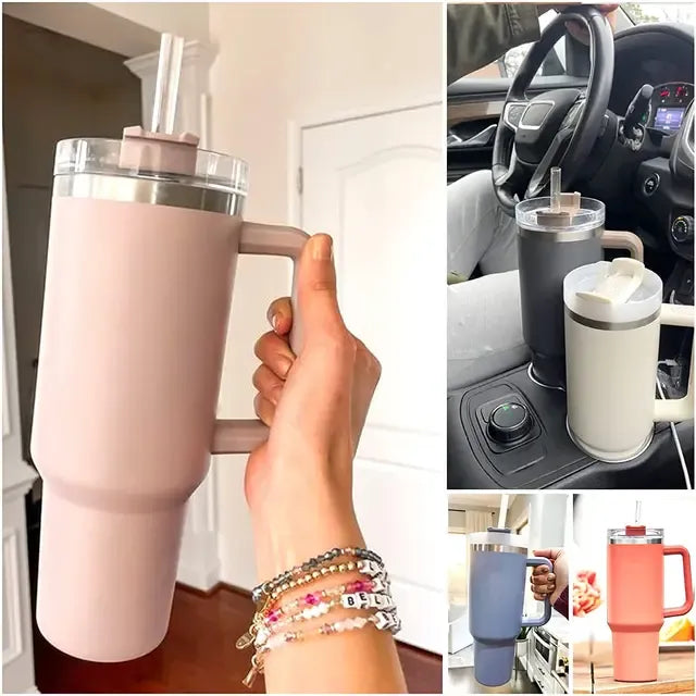 40oz Insulated Tumbler with Handle & Straw