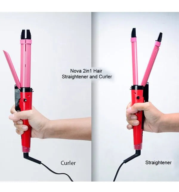 Nova 2-in-1 Hair Straightener & Curler – Model NH-2009, Quick Heat-Up Ceramic Plates for Smooth Straightening & Effortless Curls