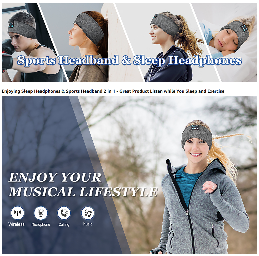 2-in-1 Sports & Sleep Bluetooth Headband – Wireless Music Headphones with Built-in Mic,
